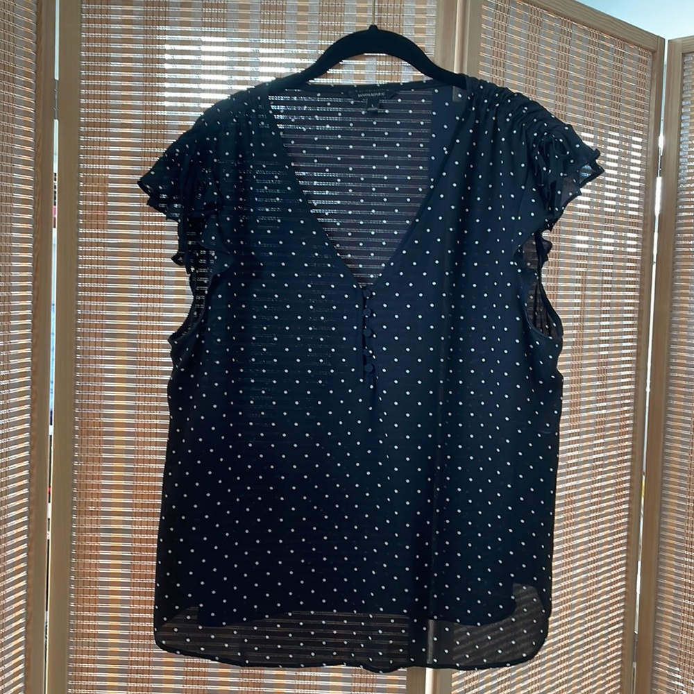 Black sheer polkadot top with butterfly sleeves